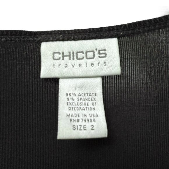 Chicos Travelers Black Beaded Slinky Tunic Large (Chicos 2) Stretch Womens Top - Picture 5 of 10